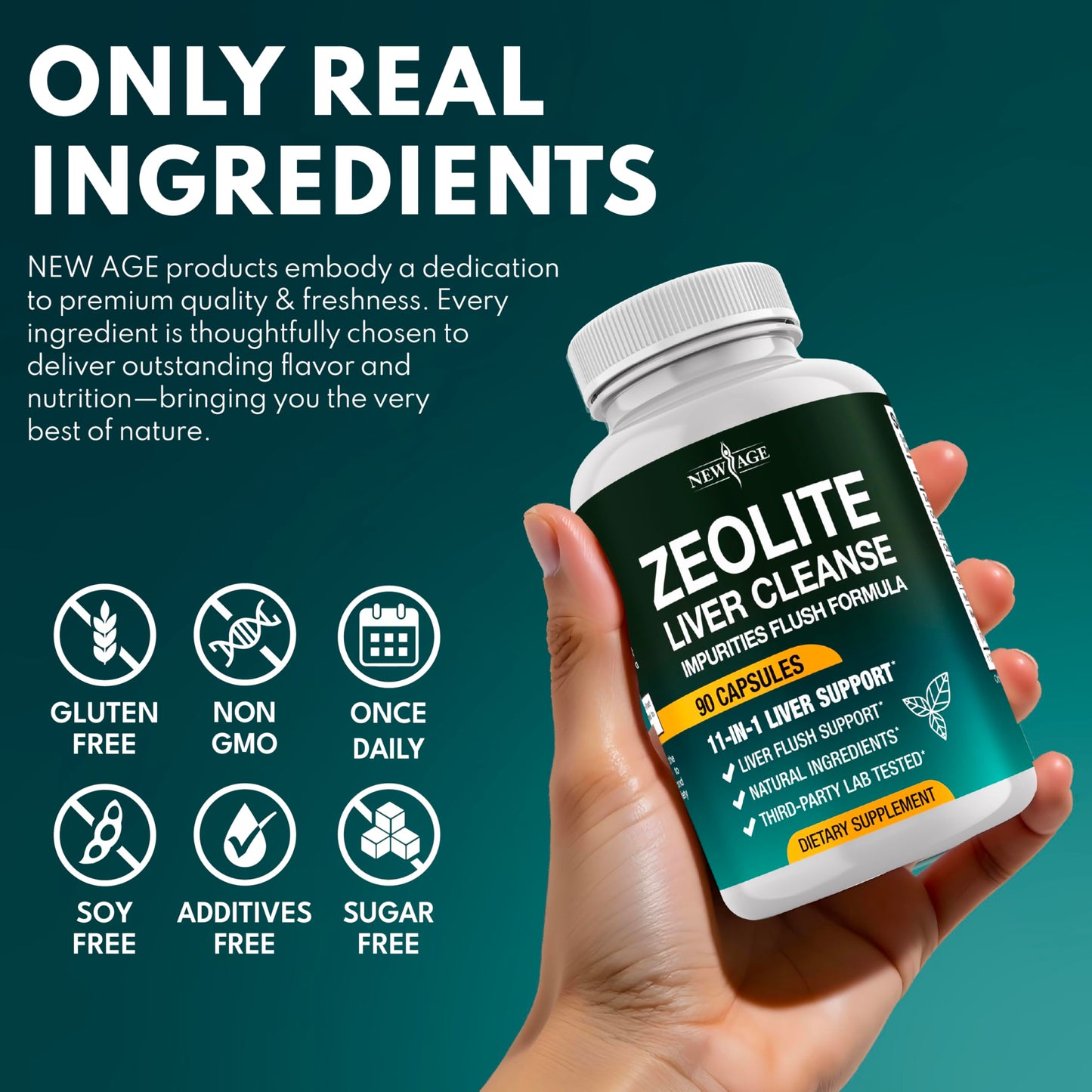 NEW AGE detoxification supplement packaging highlighting natural antioxidant defense for kidney and liver pathways