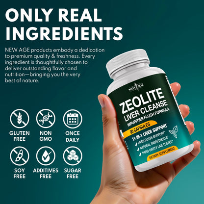 NEW AGE detoxification supplement packaging highlighting natural antioxidant defense for kidney and liver pathways
