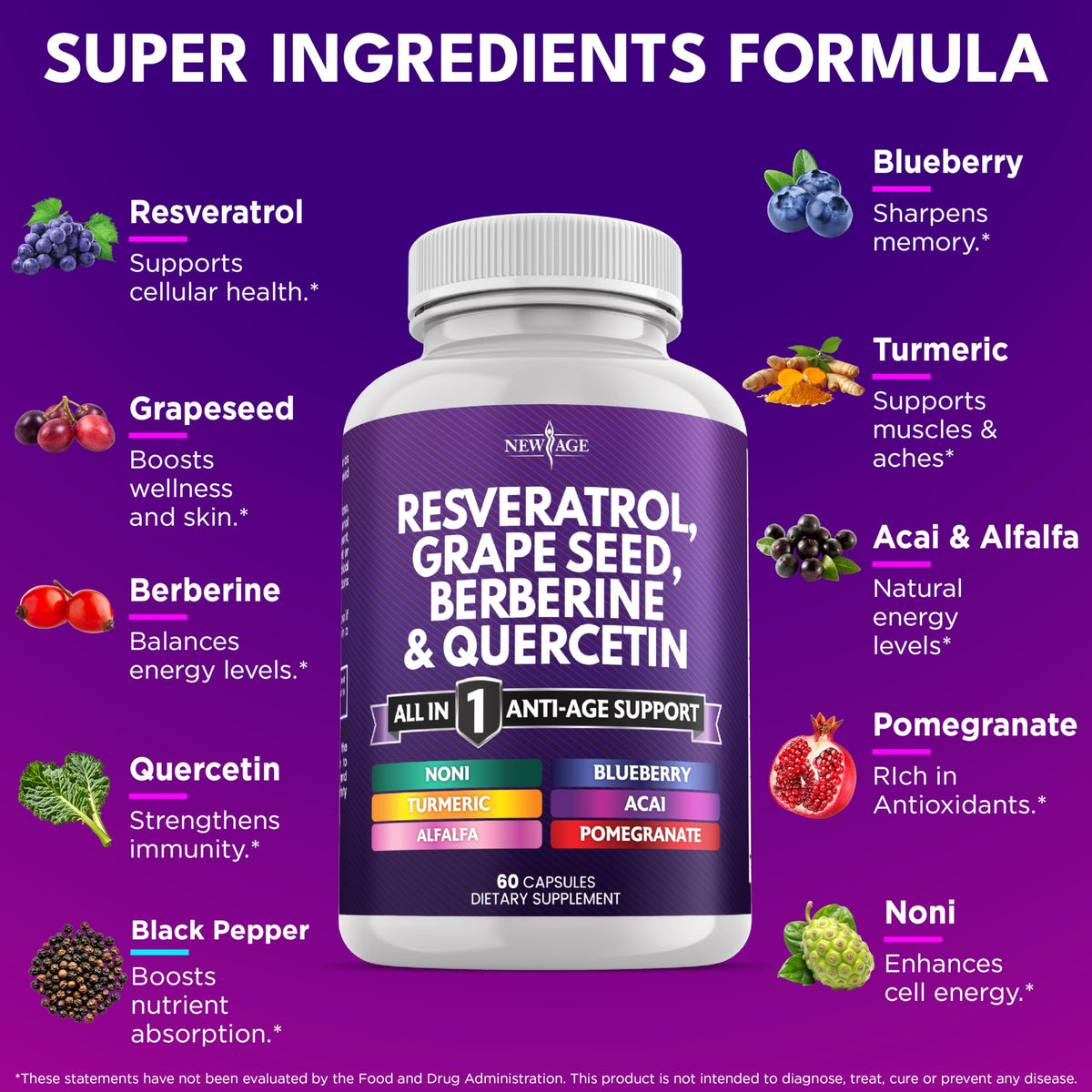 New Age metabolic support supplement packaging displaying facts and ingredients label