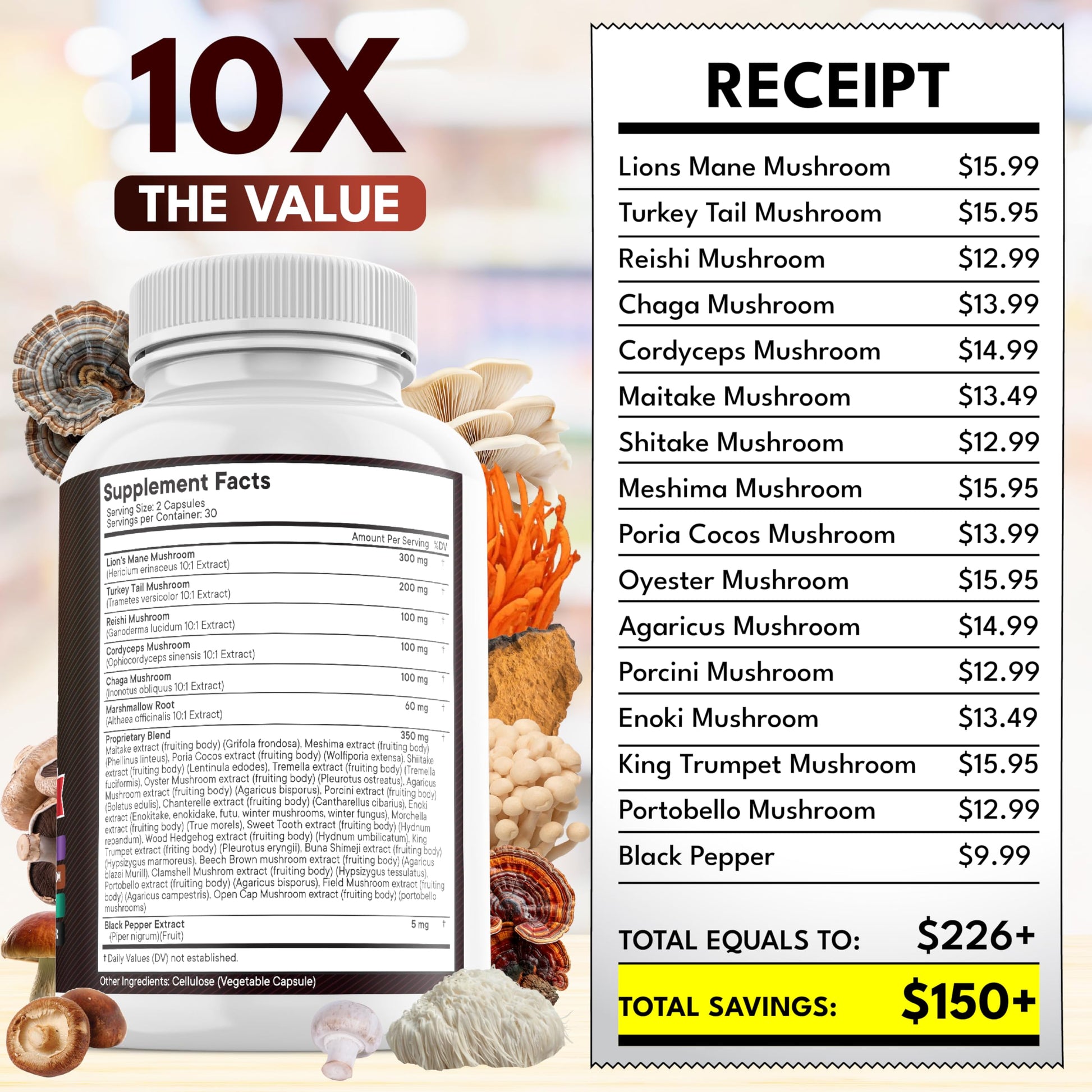 USA imported 20-in-1 mushroom formula with Marshmallow Root