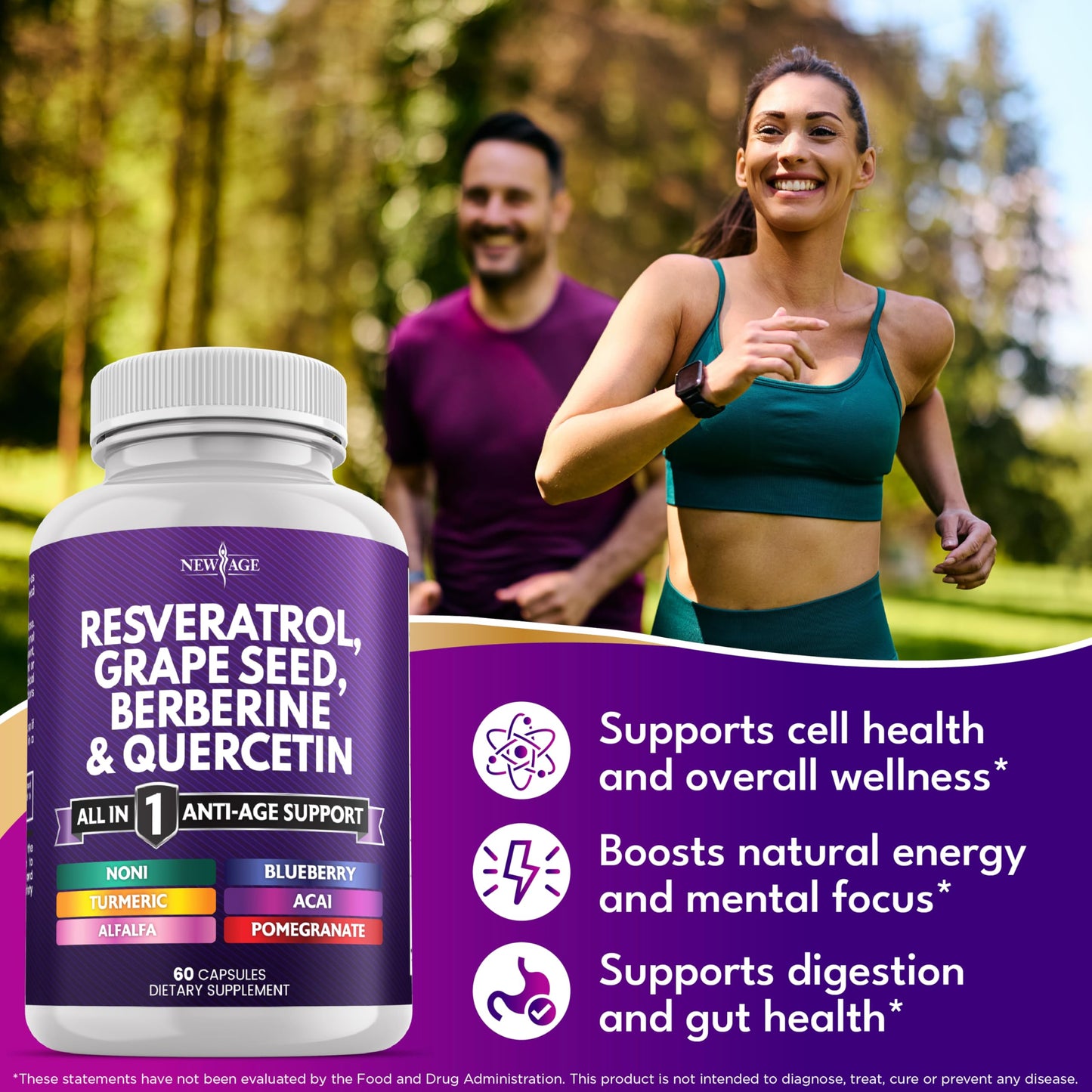 Close up view of New Age natural wellness capsules with grape seed extract and quercetin