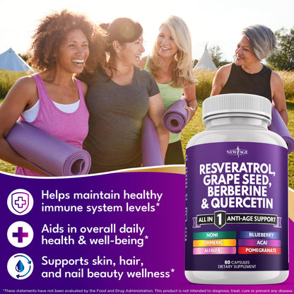 Side profile of New Age multi nutrient antioxidant complex bottle imported from USA