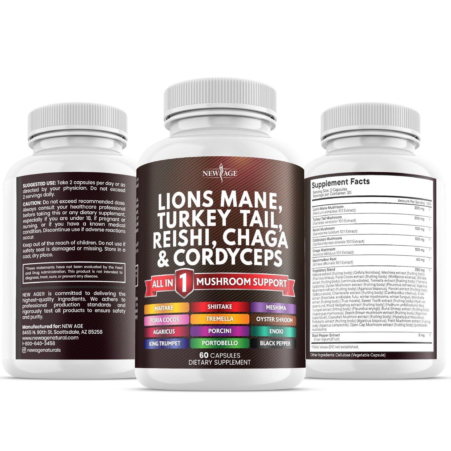 Two capsule daily serving size of New Age functional mushroom blend