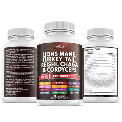 Two capsule daily serving size of New Age functional mushroom blend