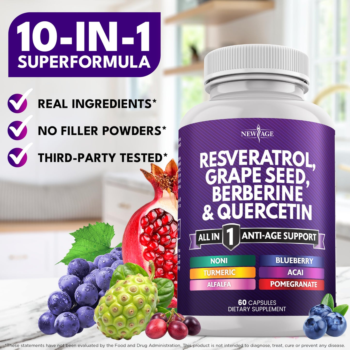 New Age daily defense dietary supplement packaging showcasing its eight in one proprietary formula