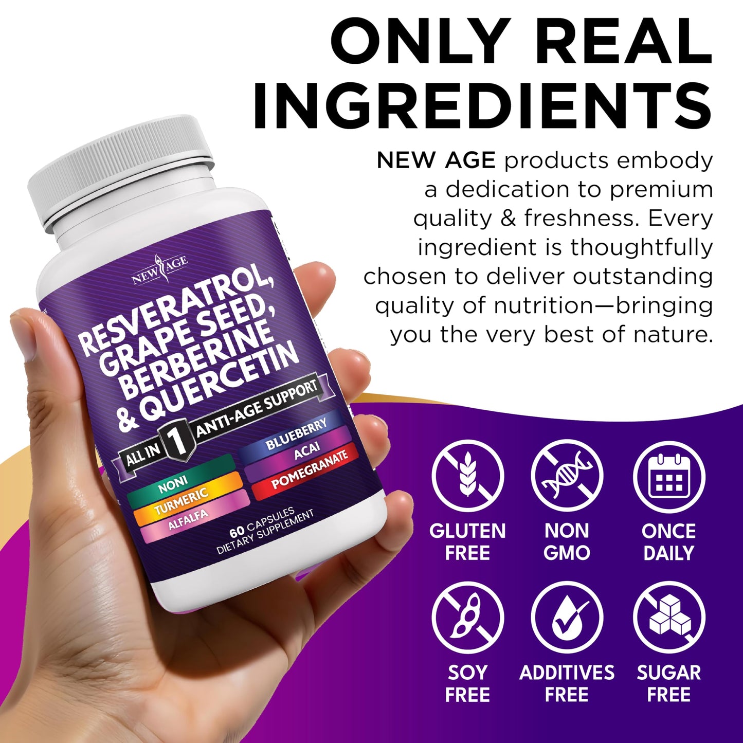 Nutritional information panel of New Age resveratrol and berberine cellular health pills