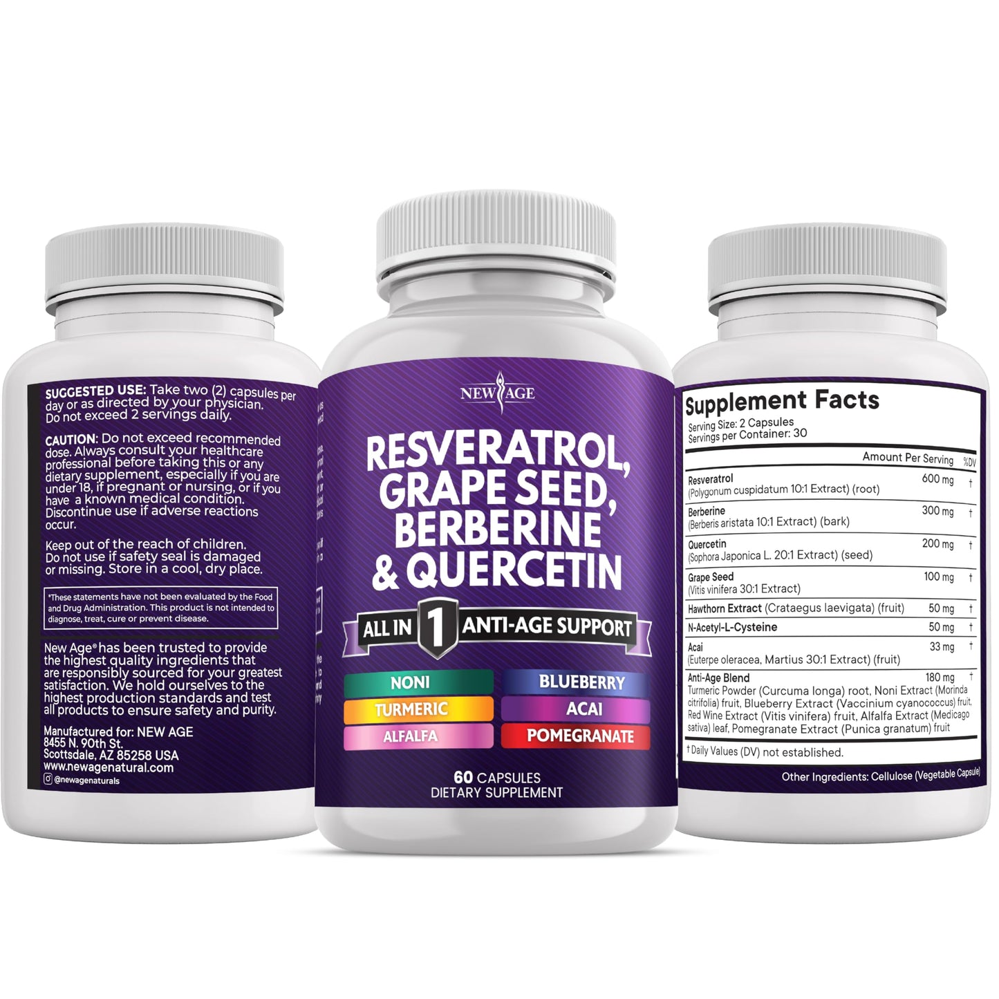 New Age premium antioxidant capsules with acai and noni superfruits extract details