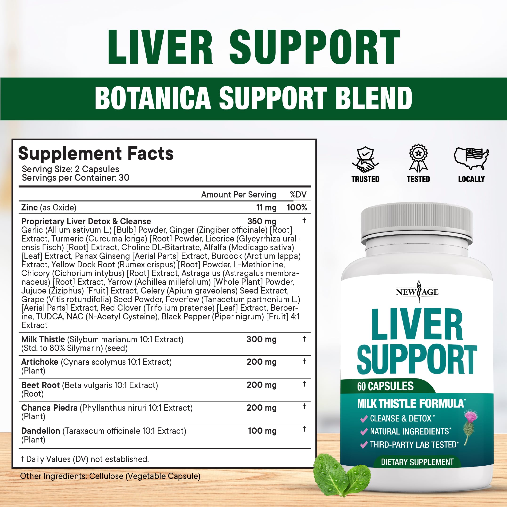 New Age Liver Cleanse supplement back label showing full ingredients list including TUDCA, NAC, and chanca piedra.