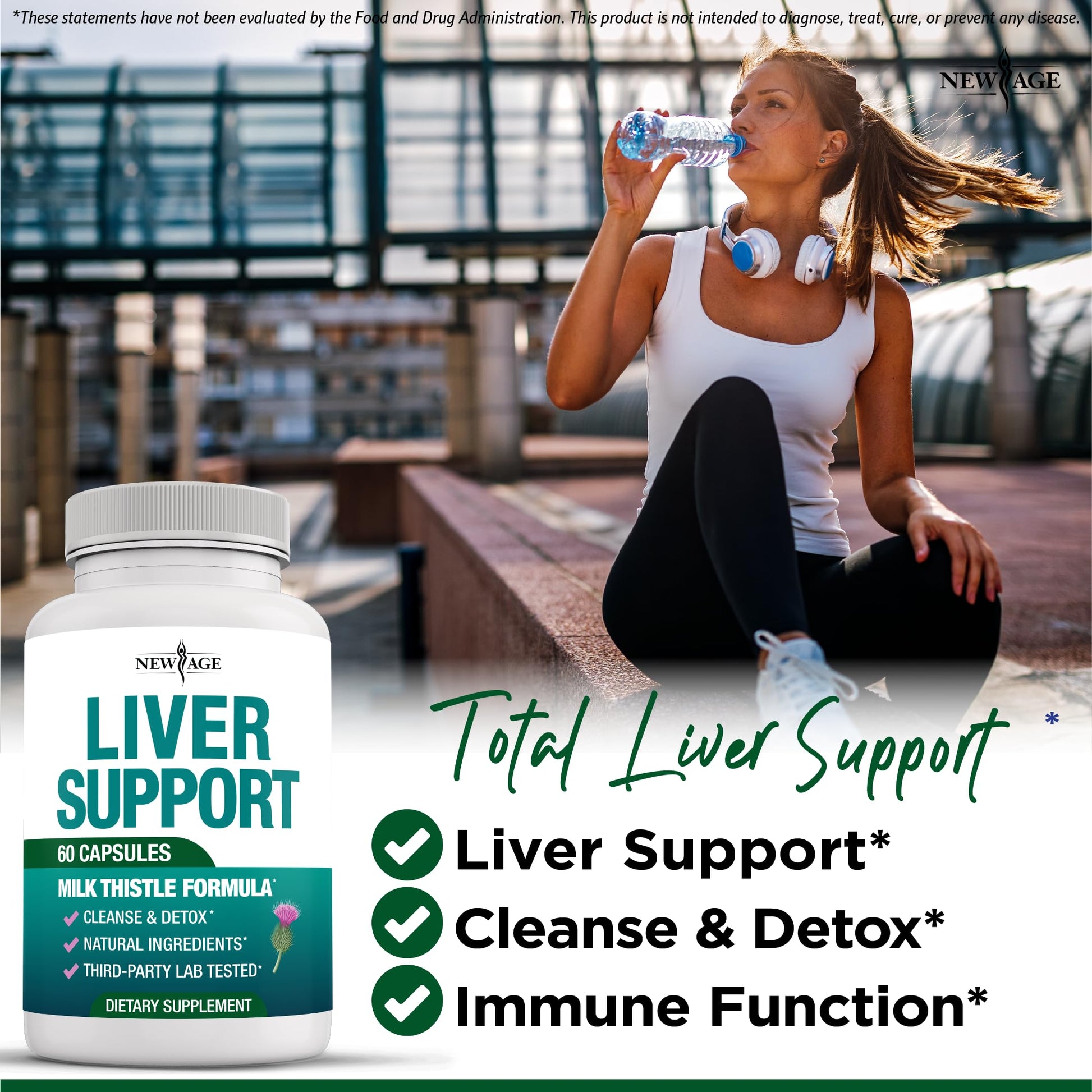 New Age 120 unflavored capsules liver repair dietary supplement bottle angled display.