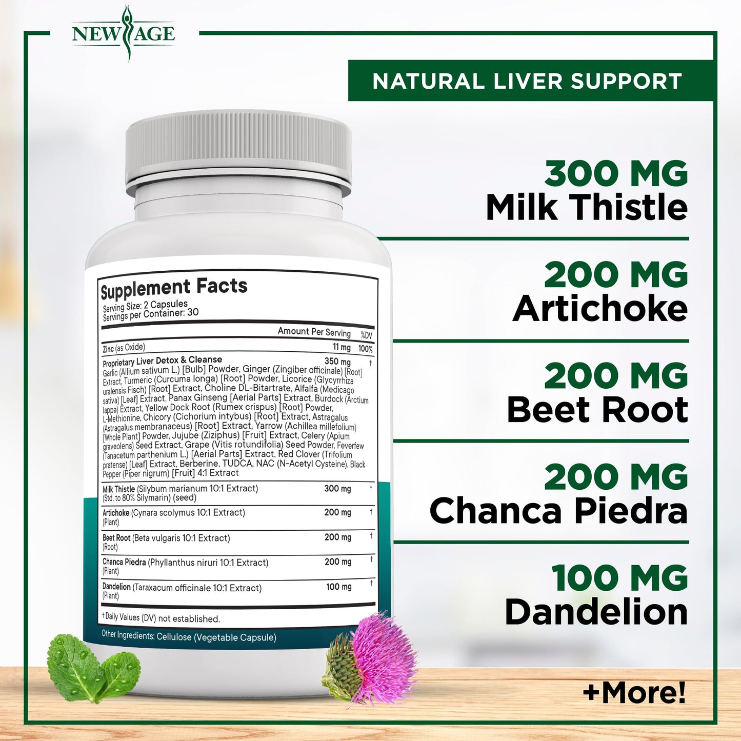 Authentic USA imported New Age milk thistle liver support capsules showing secure safety seal under the cap.