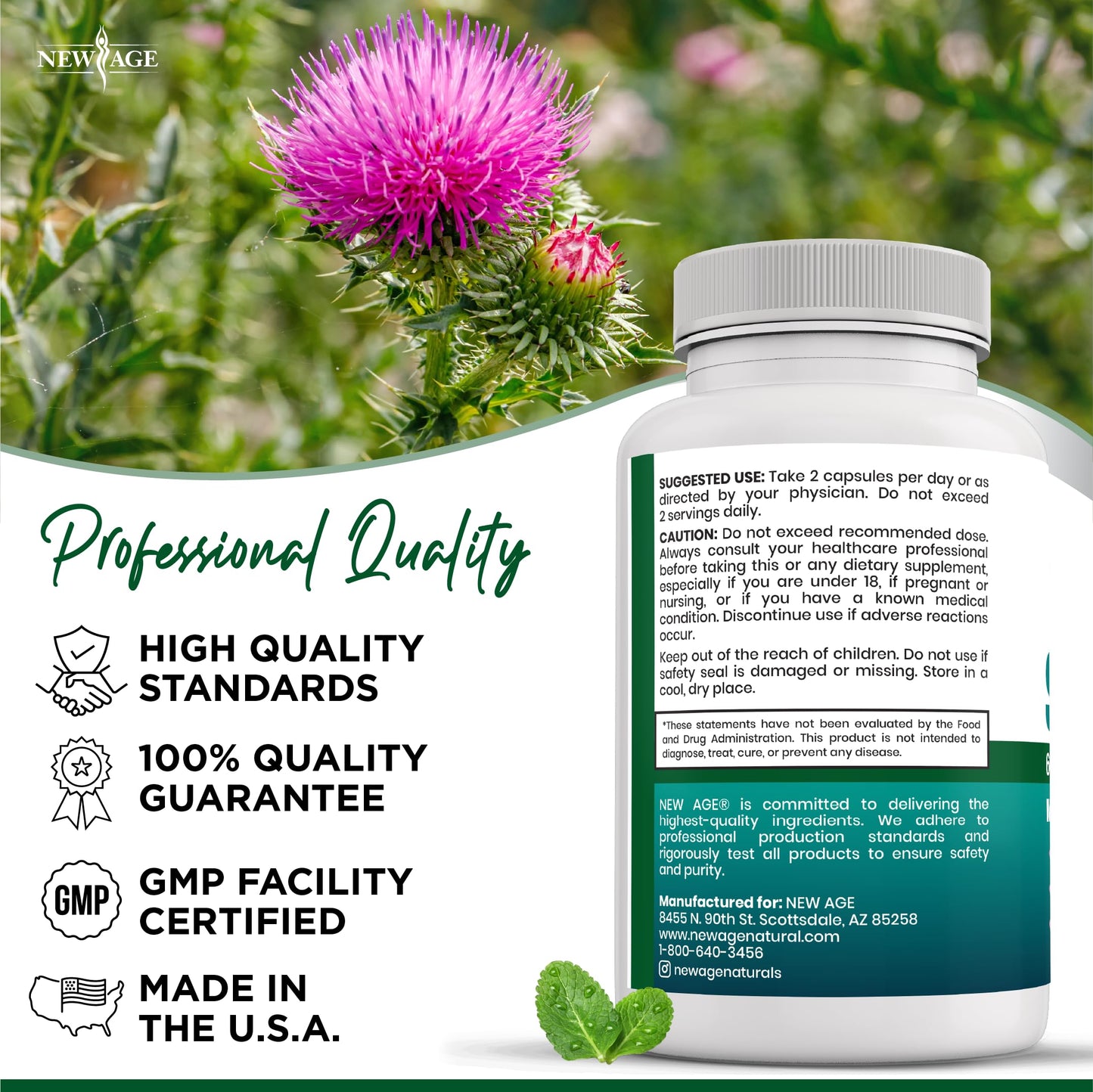 New Age liver cleanse detox repair pack of two count showing container dimensions and capsule count.