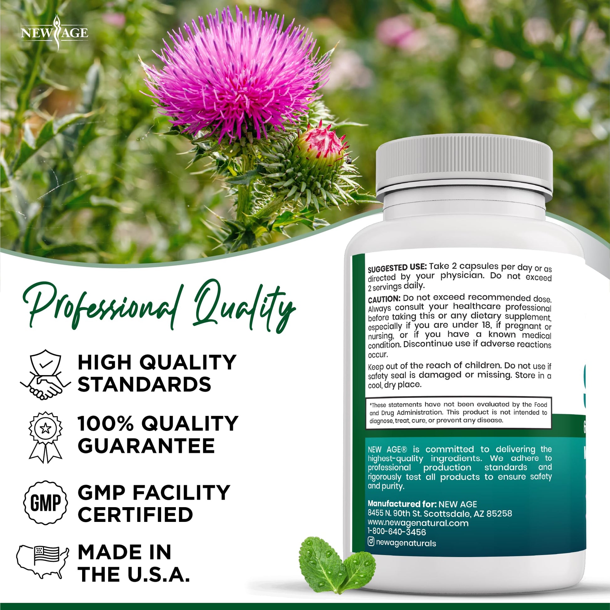 New Age liver cleanse detox repair pack of two count showing container dimensions and capsule count.
