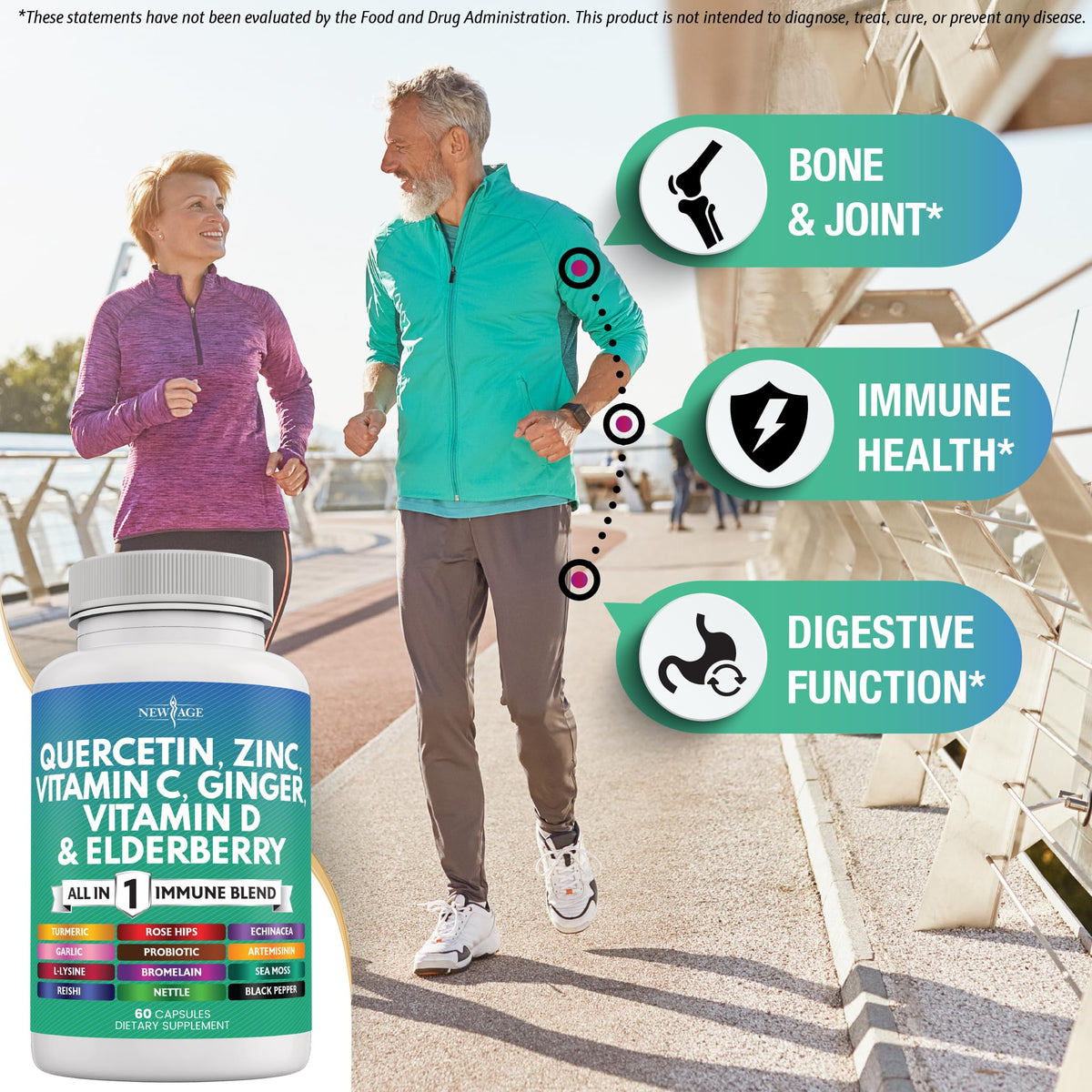 New Age multi-ingredient immune support supplement capsules showing ingredient label