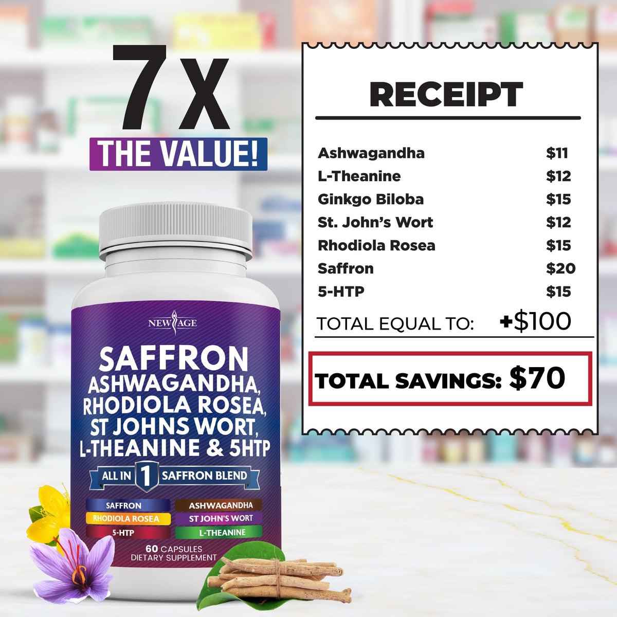 Clean conscious ingredients inside the NEW AGE 120 count capsule bottle