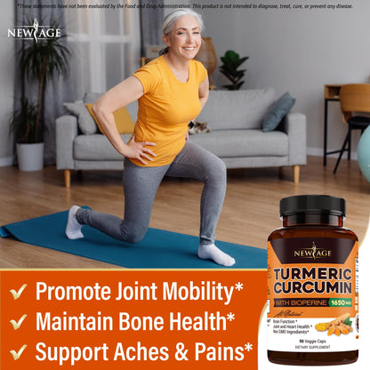 NEW AGE non-GMO and gluten-free turmeric capsules with ginger and bioperine ingredients list