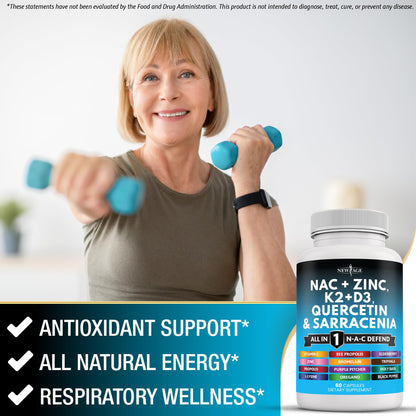Authentic USA imported New Age NAC supplement packaging showing two bottles of 120 capsules