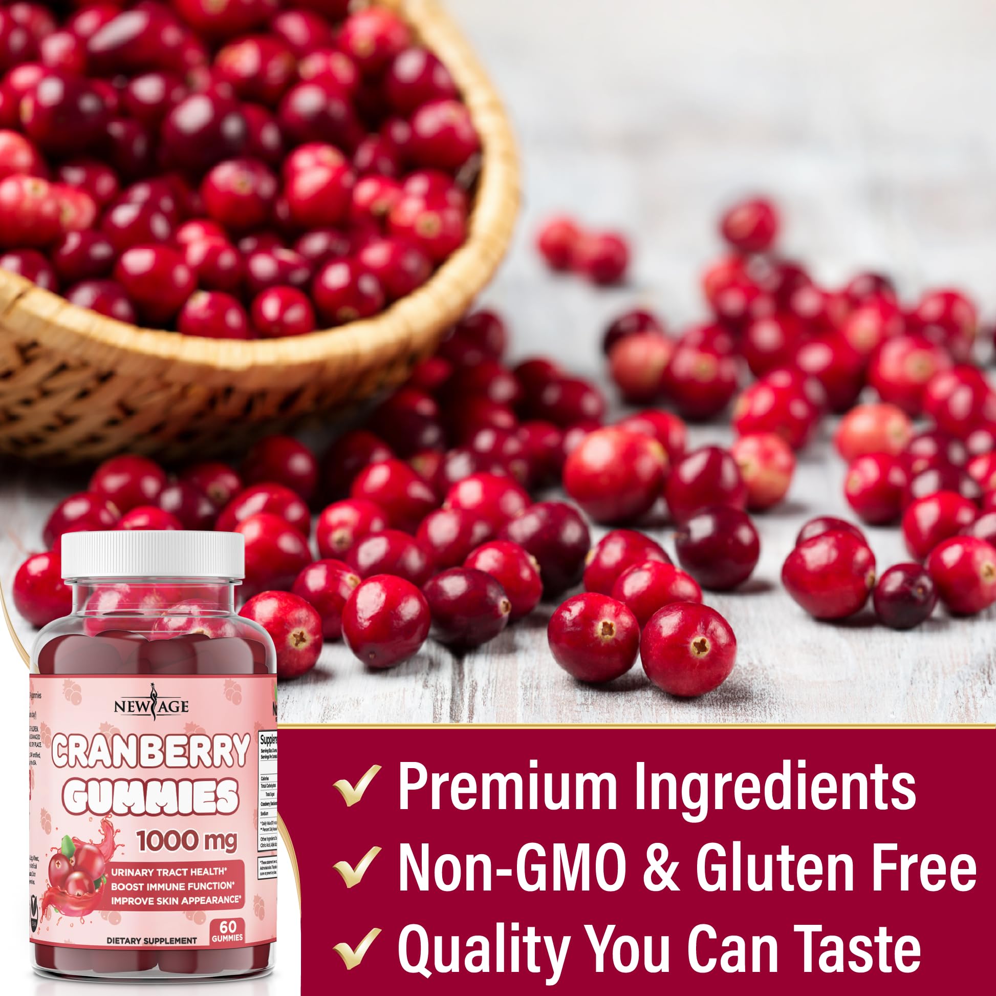 New Age Cranberry Gummies USA imported bottle packaging
