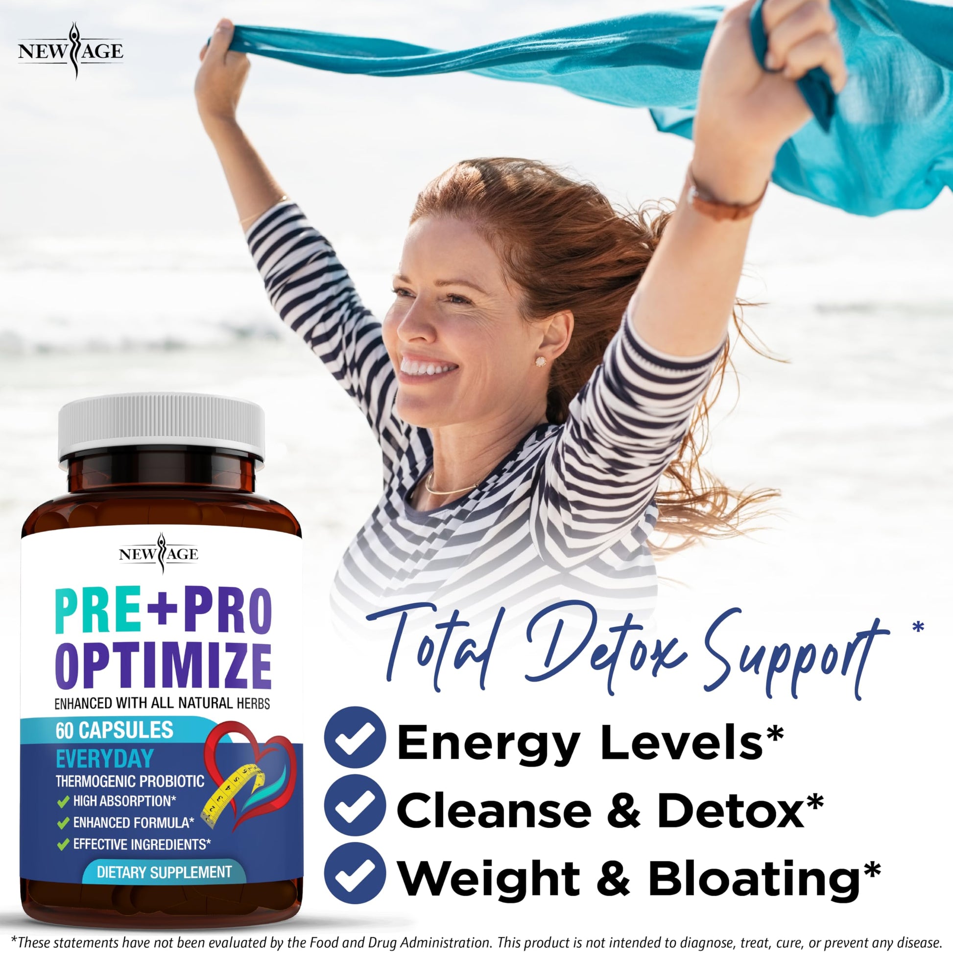 Side angle of New Age Pre and Probiotic supplement detailing the Dong Quai botanical blend