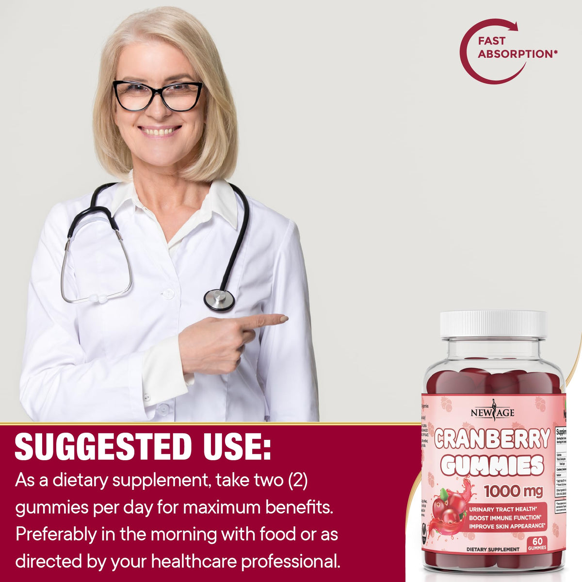 New Age Cranberry Gummies 1000mg daily dosage display