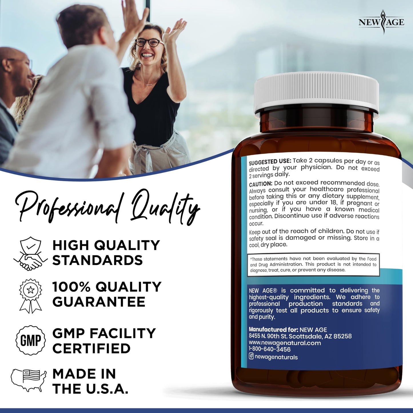 Full product shot of authentic New Age Pro Optimize bottle imported directly from the United States