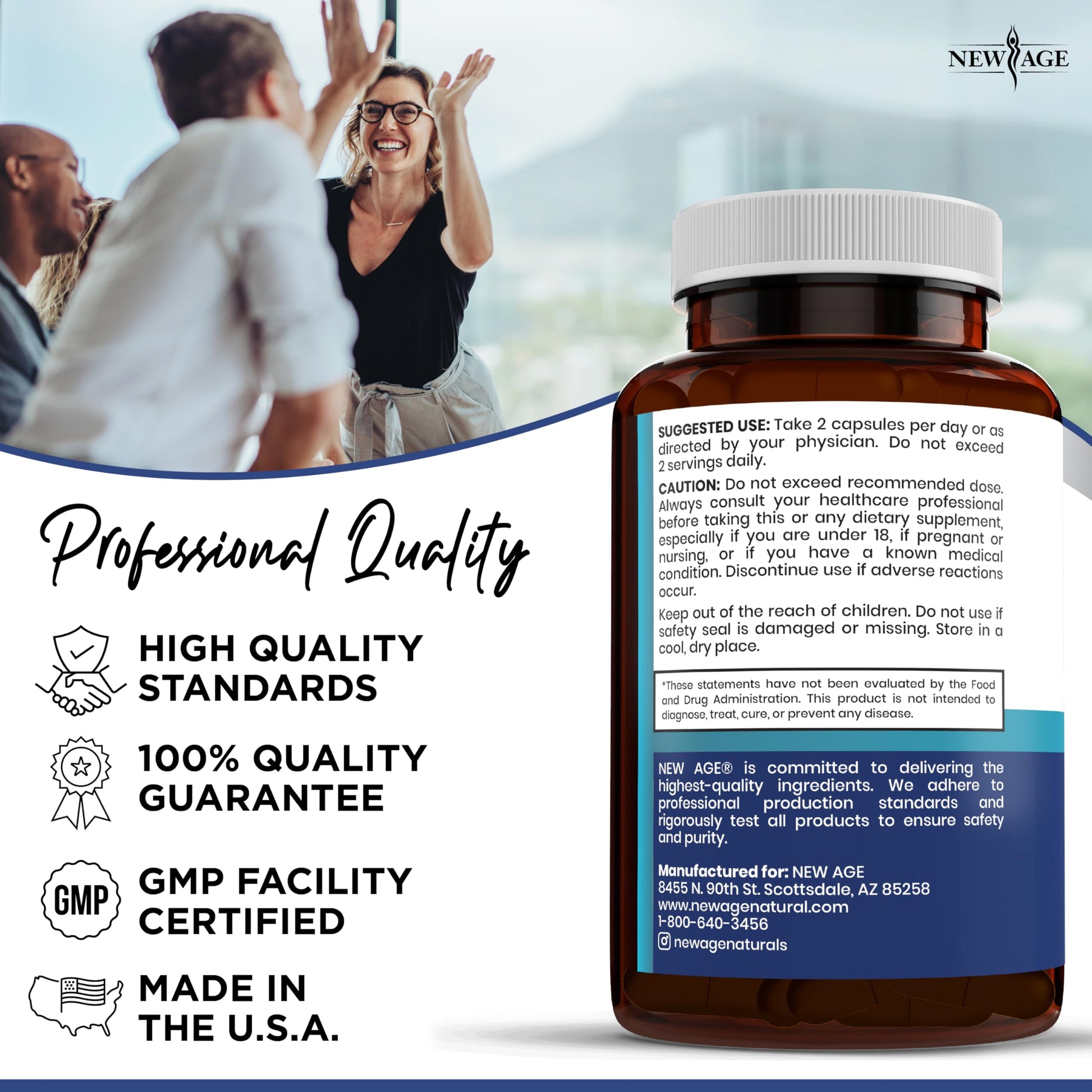 Full product shot of authentic New Age Pro Optimize bottle imported directly from the United States
