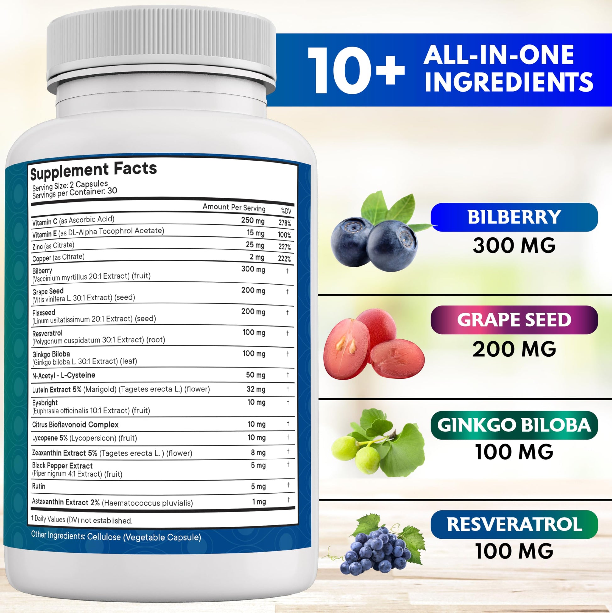 New Age advanced vision formula capsules supplement facts showing ingredients
