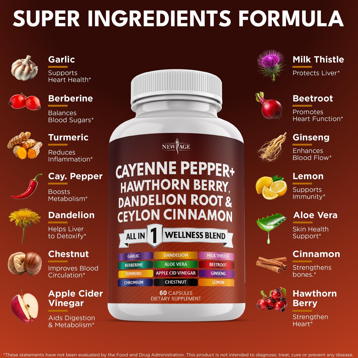 New Age authentic USA imported circulation supplement bottle detailing primary herbal ingredients
