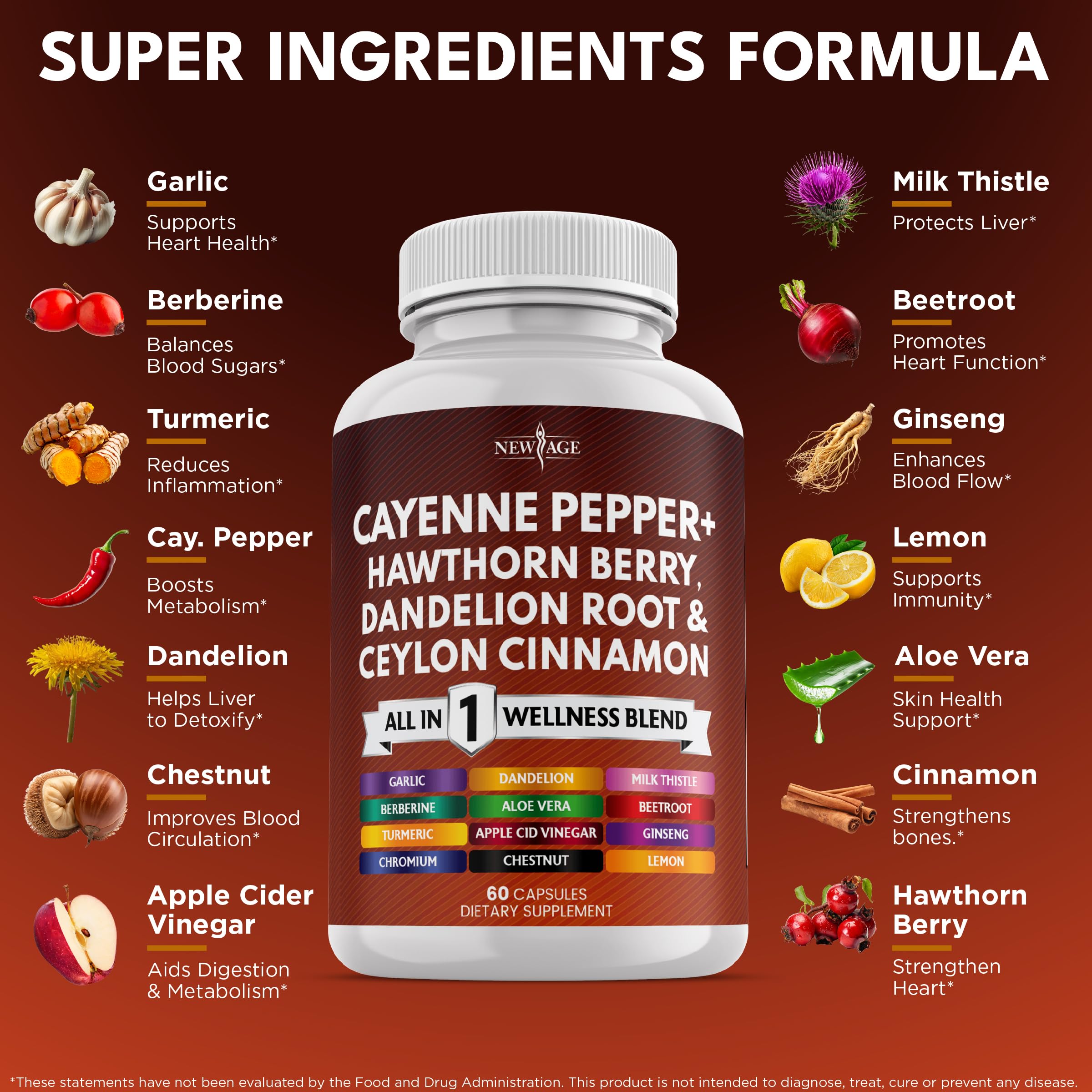 New Age authentic USA imported circulation supplement bottle detailing primary herbal ingredients