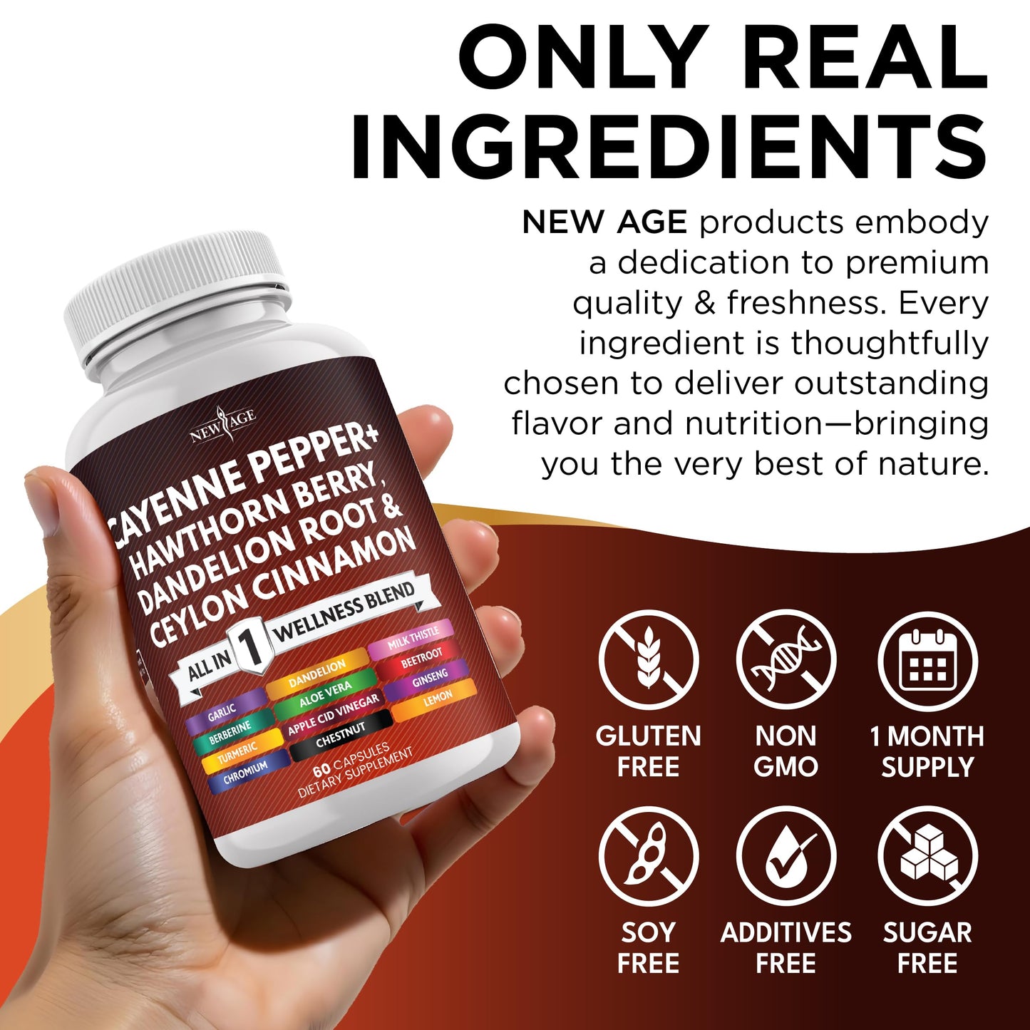 All in one premium herbal formula bottle from New Age showcasing standard capsule count
