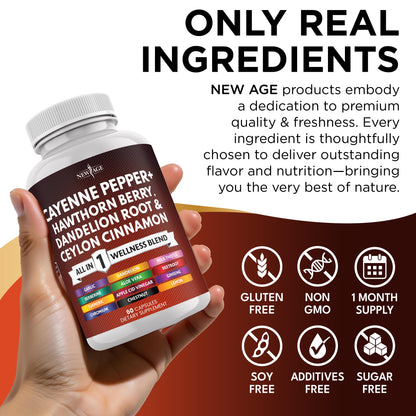 All in one premium herbal formula bottle from New Age showcasing standard capsule count