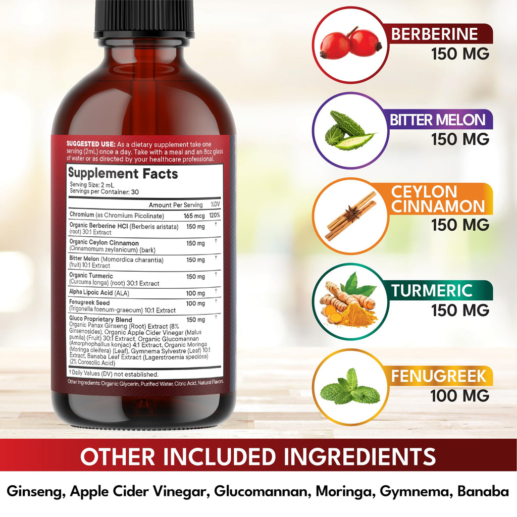 USA imported berberine and moringa drops packaging detailing directions for use
