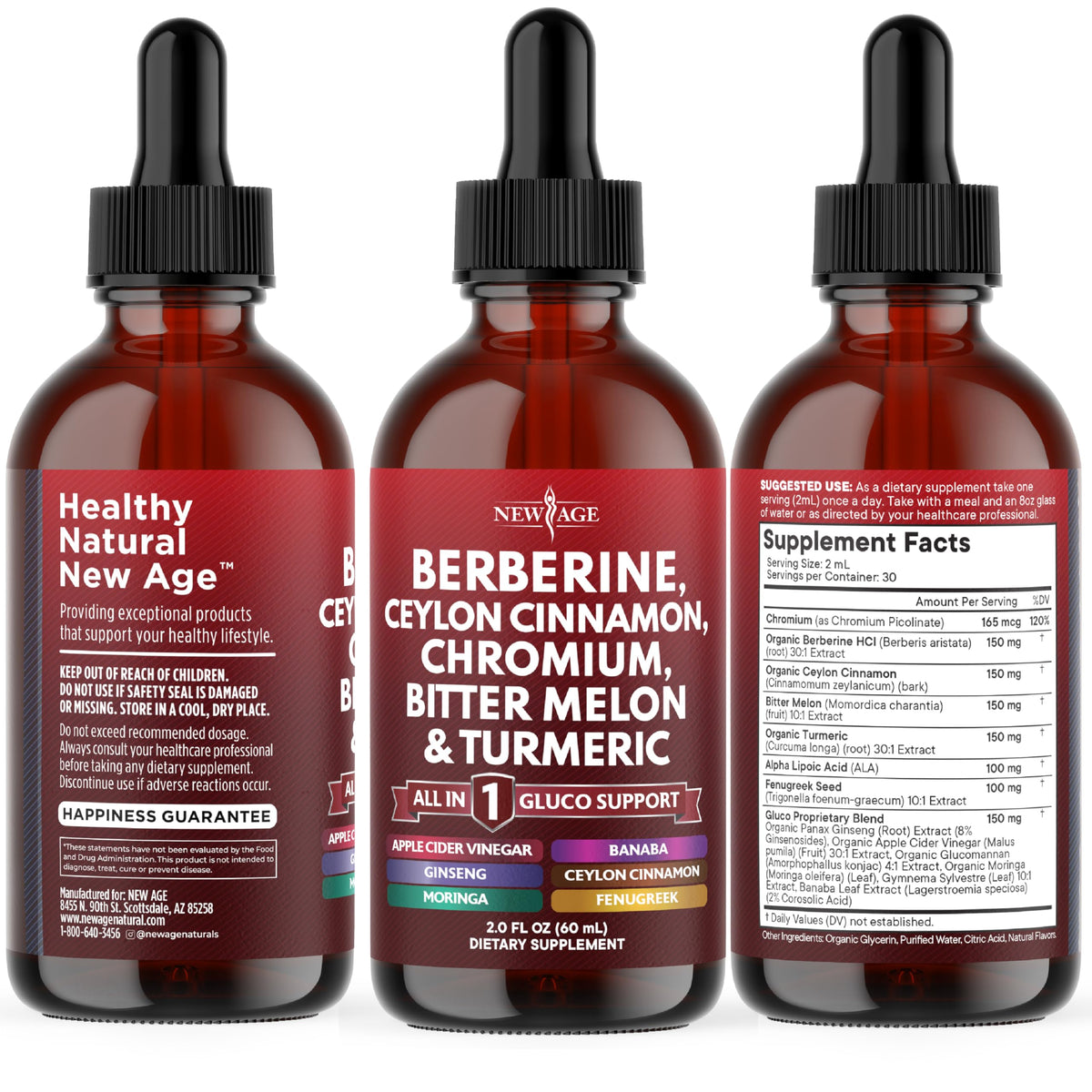 Four fluid ounce total volume New Age berberine drops nutritional facts panel