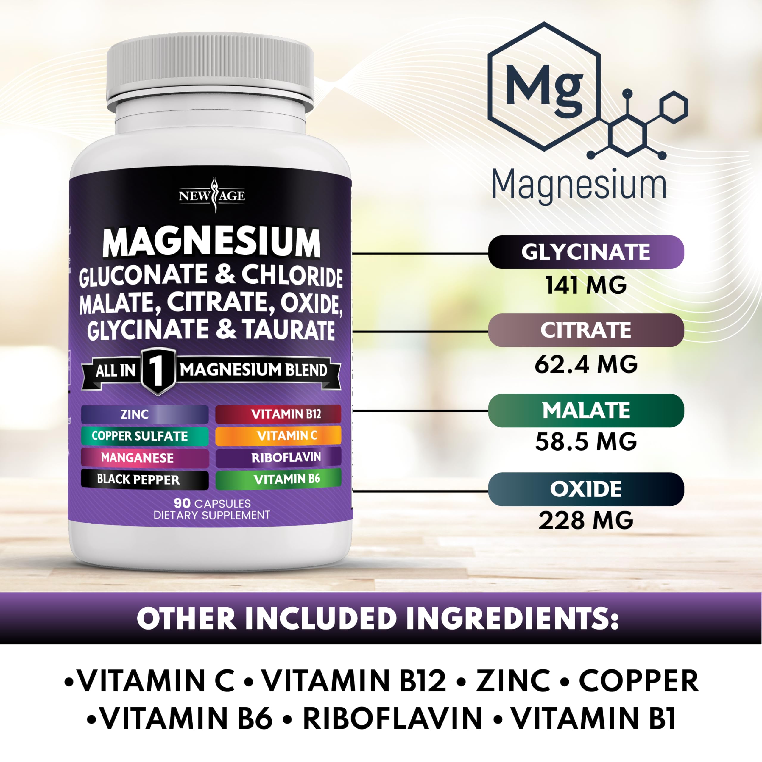 Back of the New Age supplement bottle showing ingredients and nutrition facts.