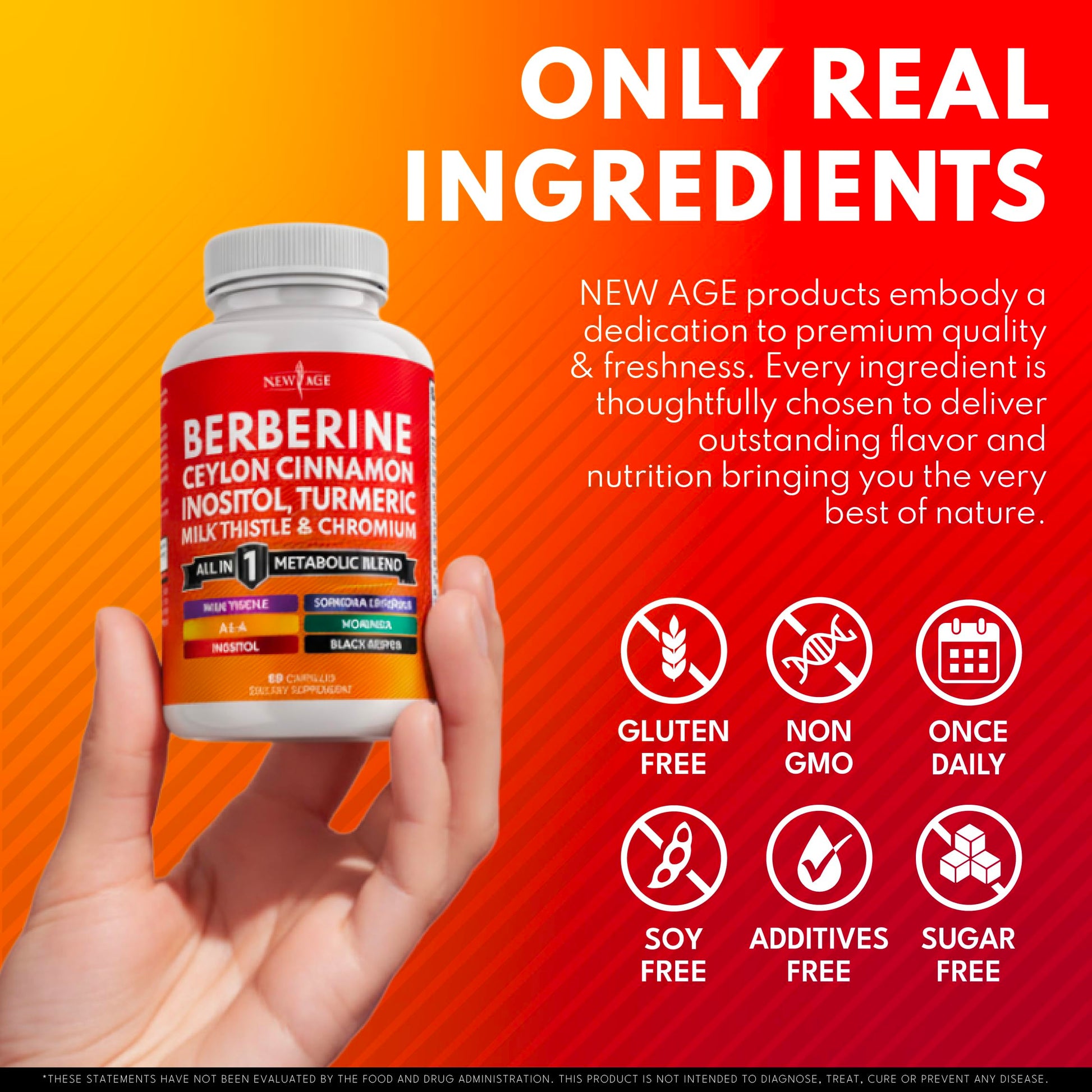 New Age premium herbal complex capsules displayed outside the bottle packaging
