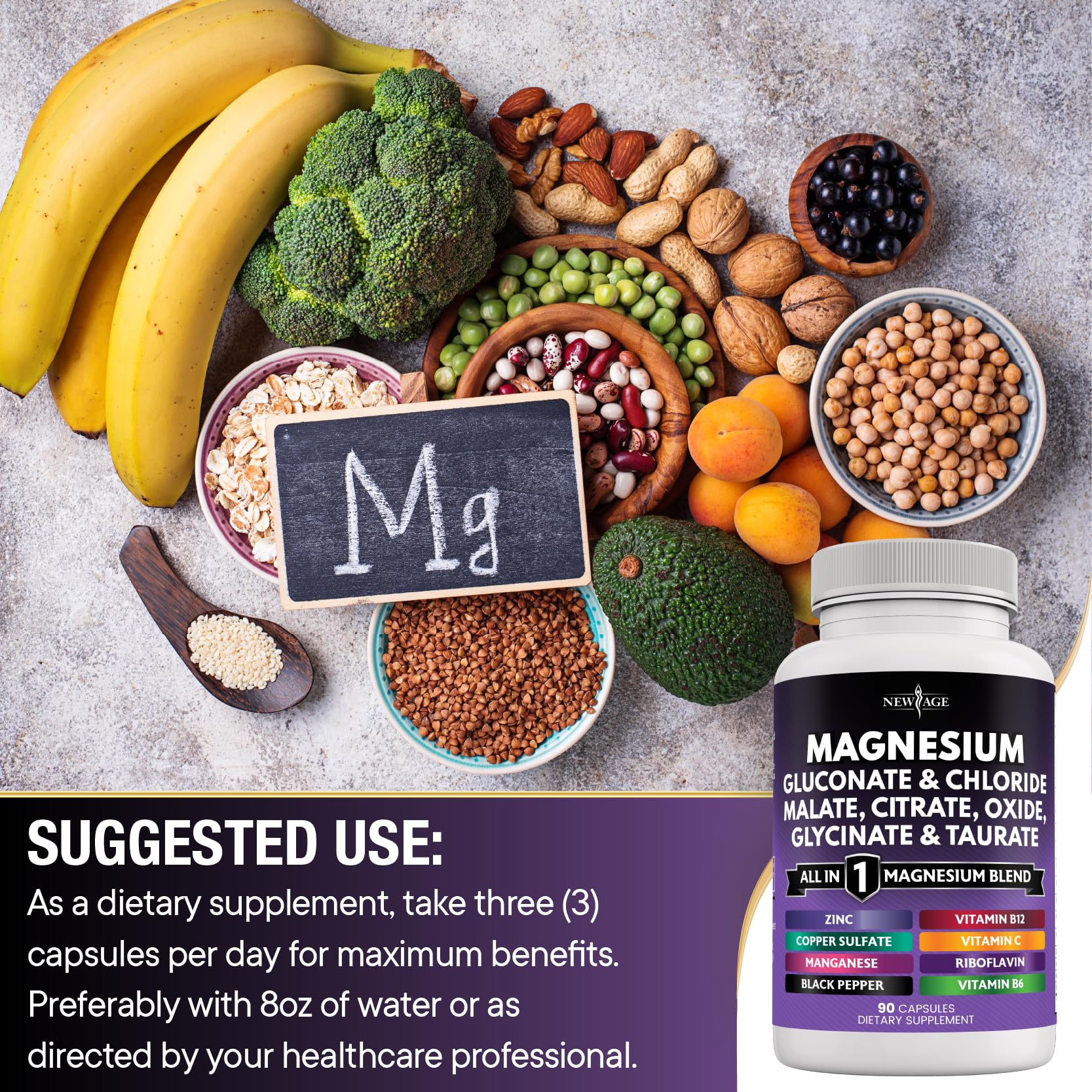 Close-up of New Age Magnesium and Manganese supplement seal.