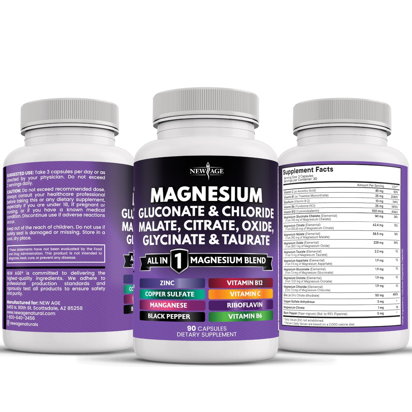 Authentic USA imported New Age Magnesium bottle for bone health.