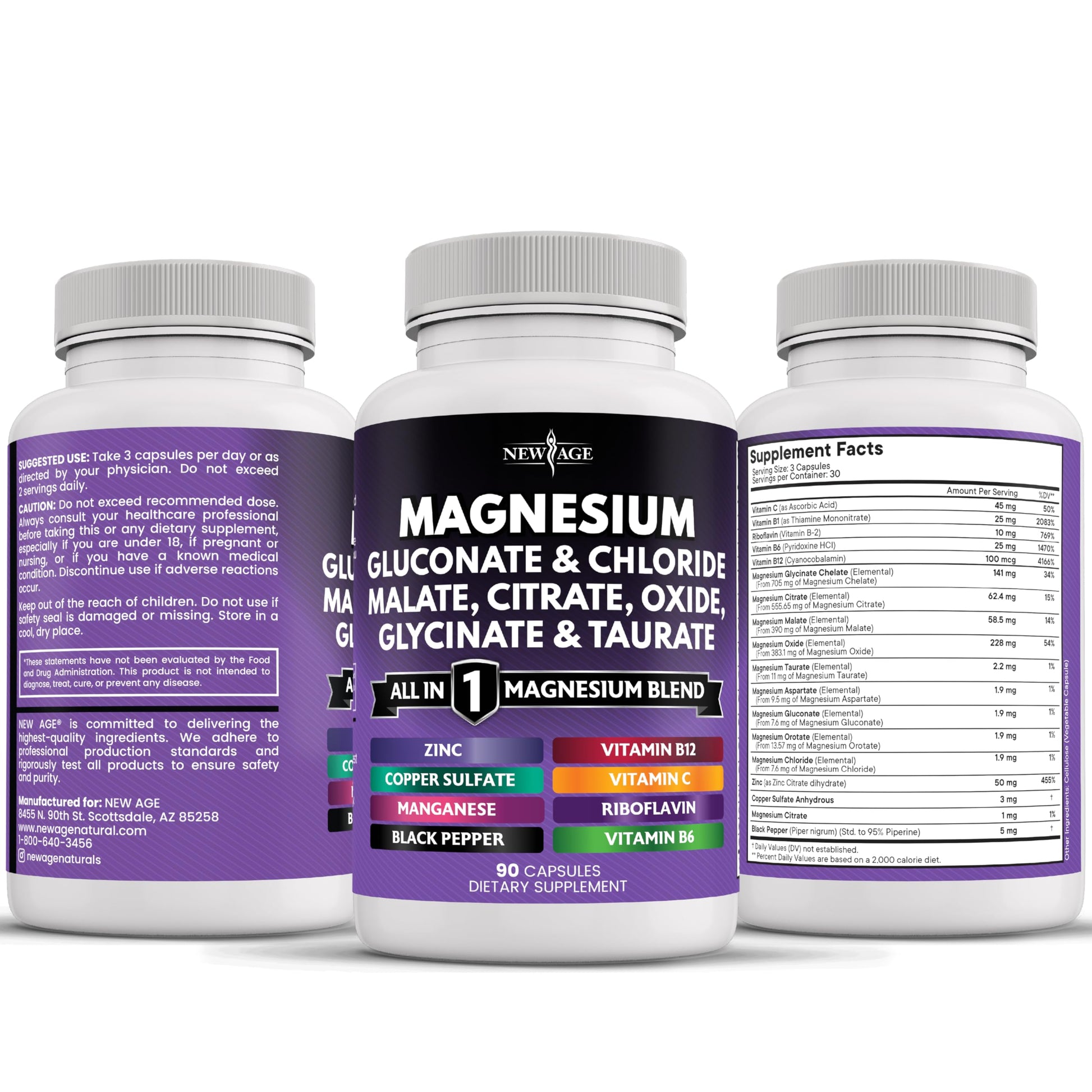 Authentic USA imported New Age Magnesium bottle for bone health.