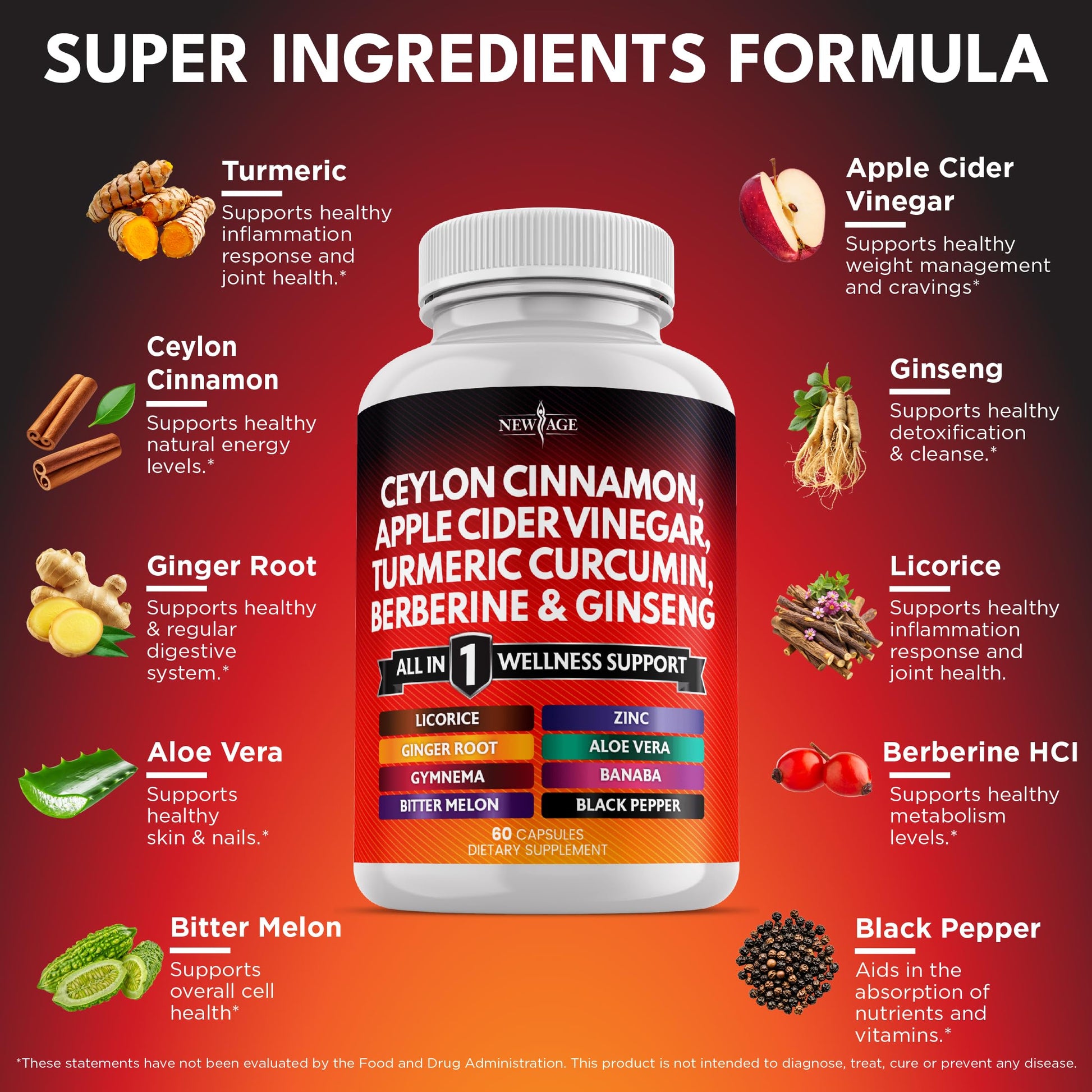 New Age wellness supplement bottle showing ingredient list