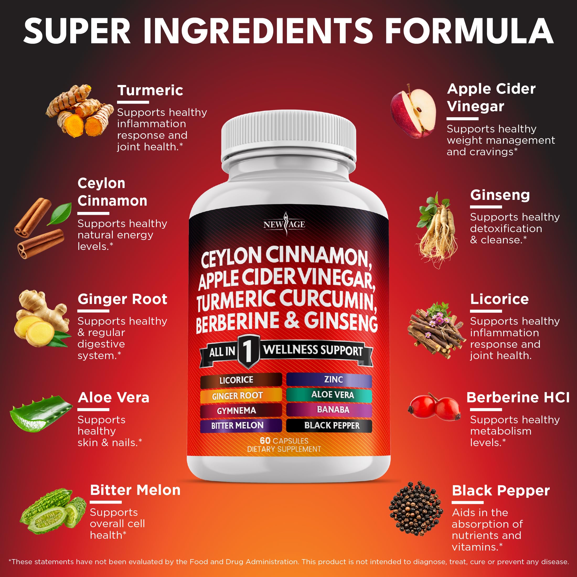 New Age wellness supplement bottle showing ingredient list
