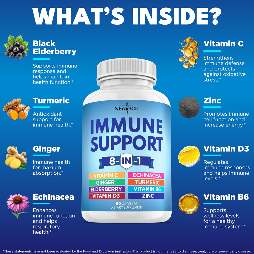 New Age immune booster label showing 1000mg Vitamin C and Zinc