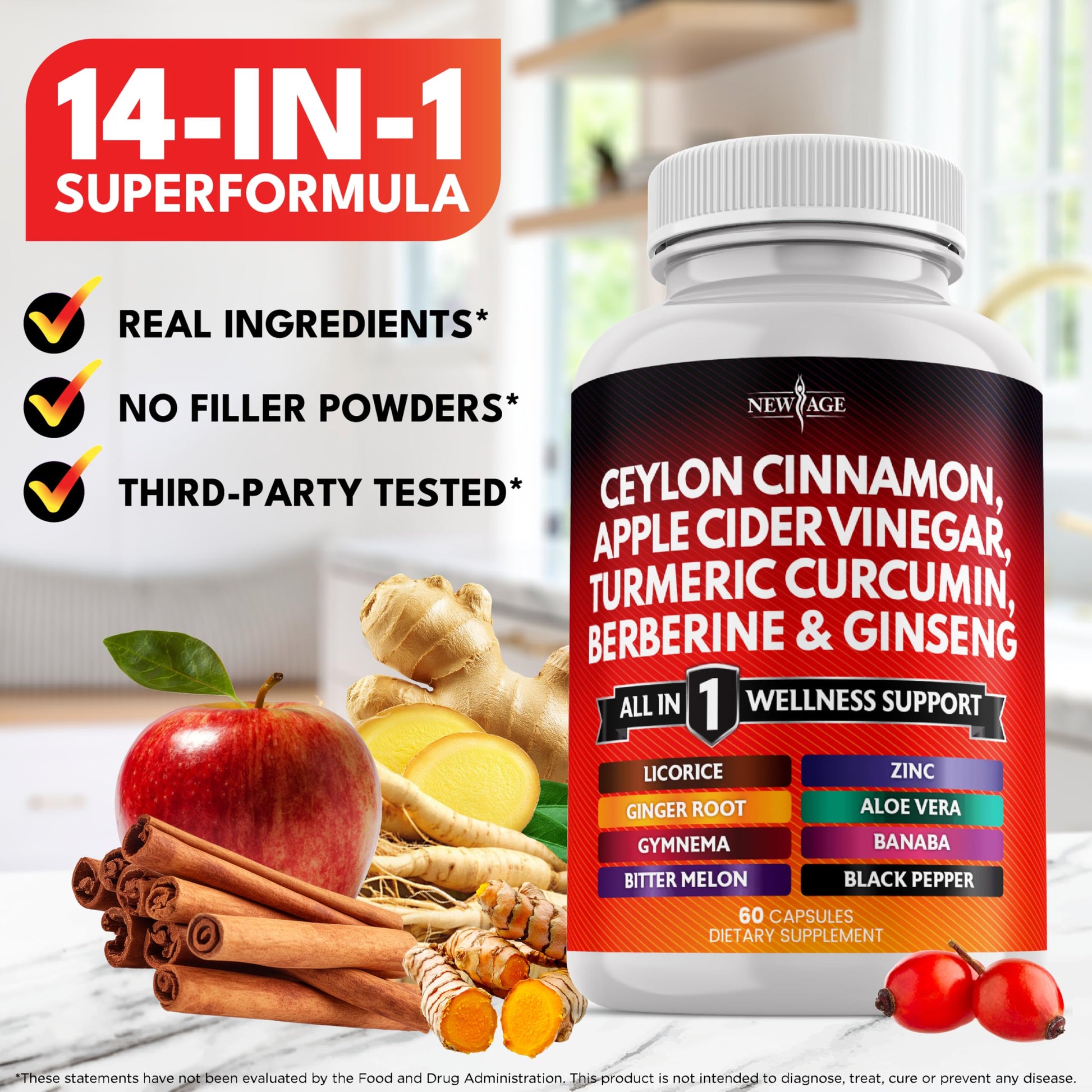 New Age Ceylon Cinnamon Turmeric capsules in a retail setting
