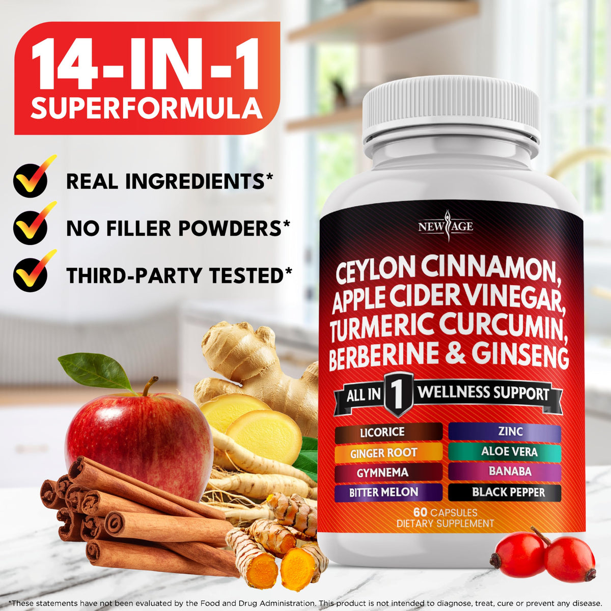 New Age Ceylon Cinnamon Turmeric capsules in a retail setting