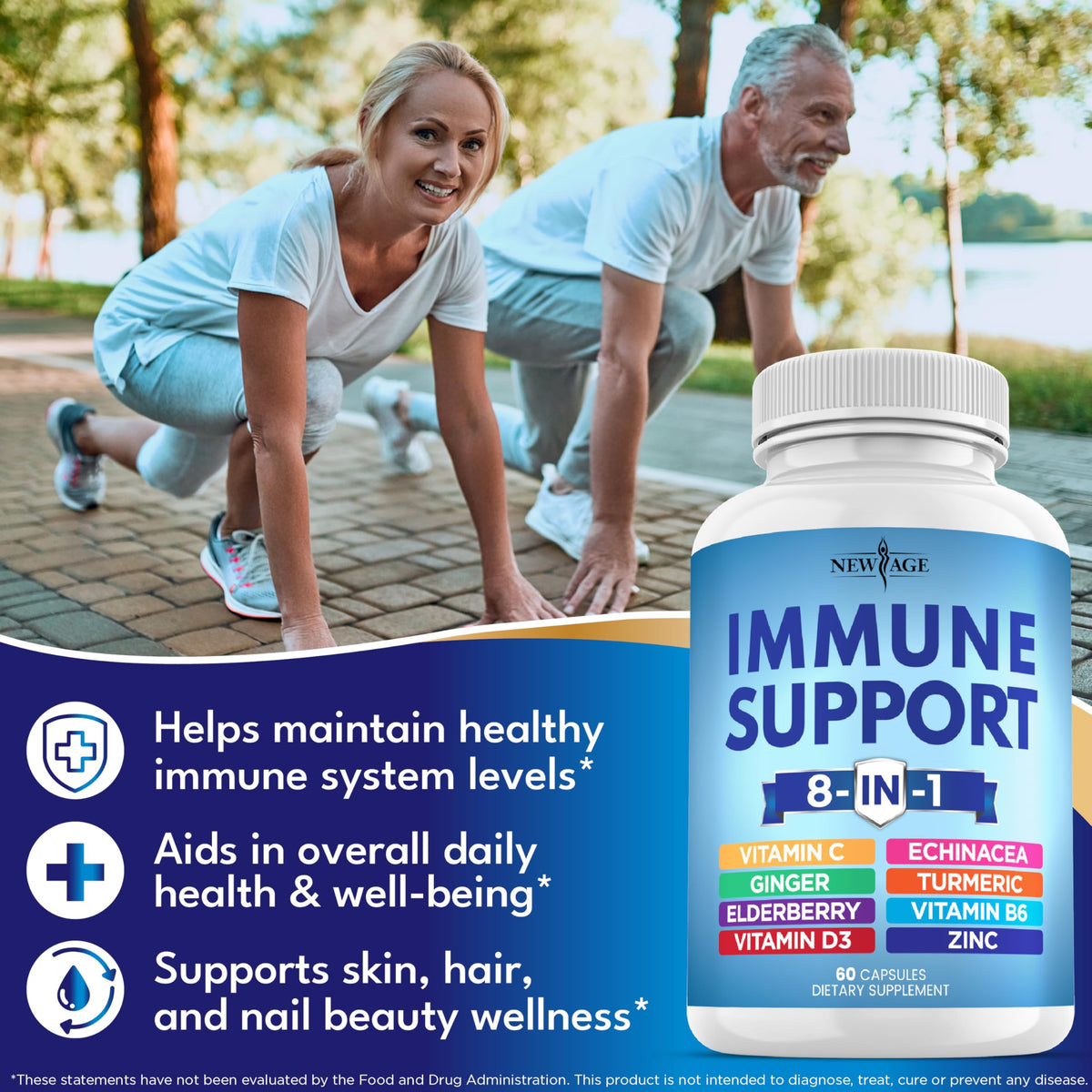New Age 8 in 1 supplement bottle with Vitamin D3 5000 IU text
