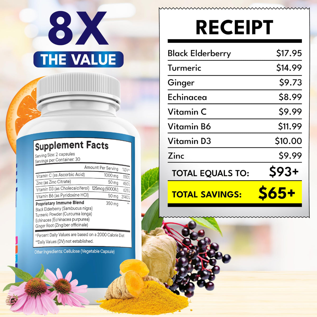 Close up of New Age 8 in 1 supplement facts label