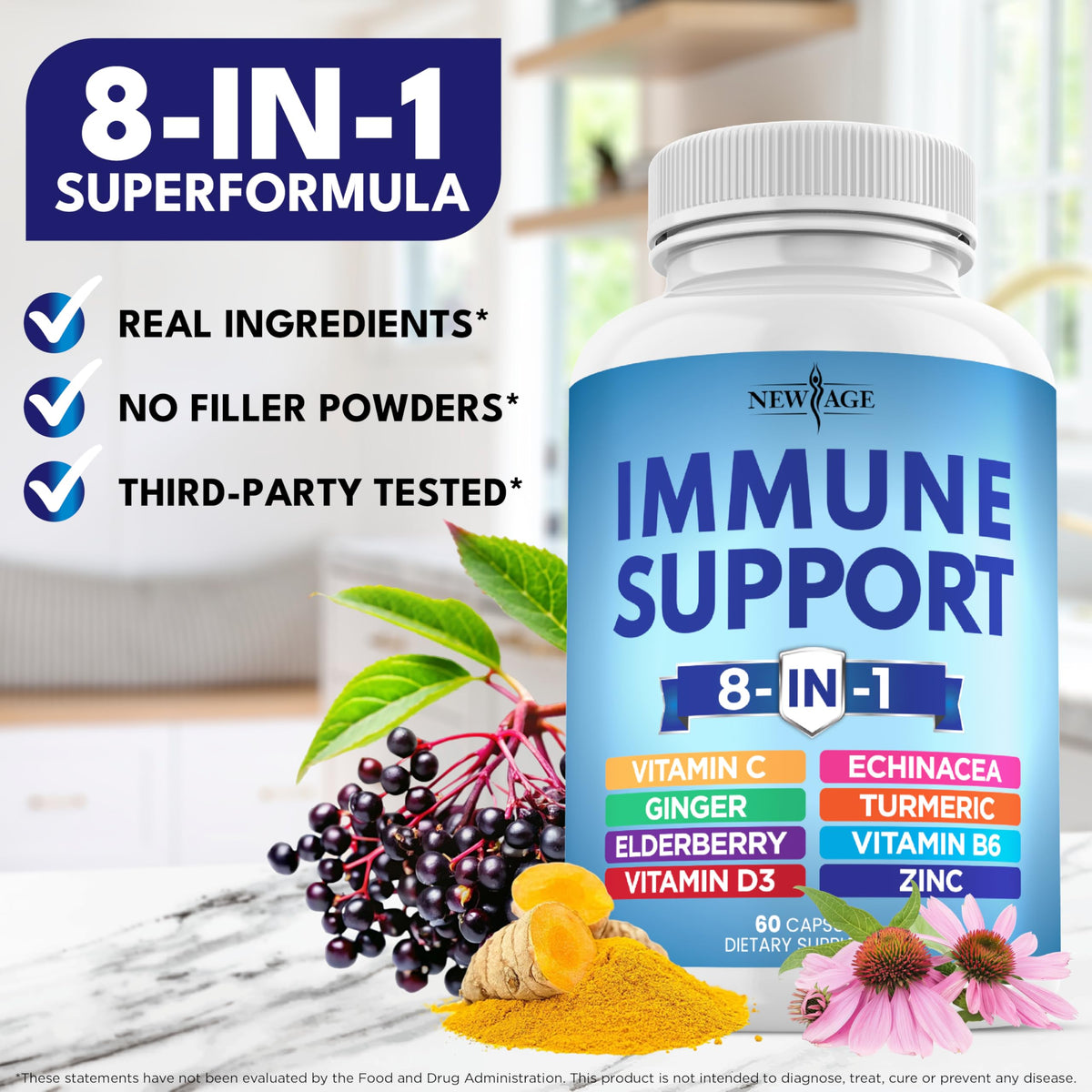 Brand New Age immune health supplement bottle isolated