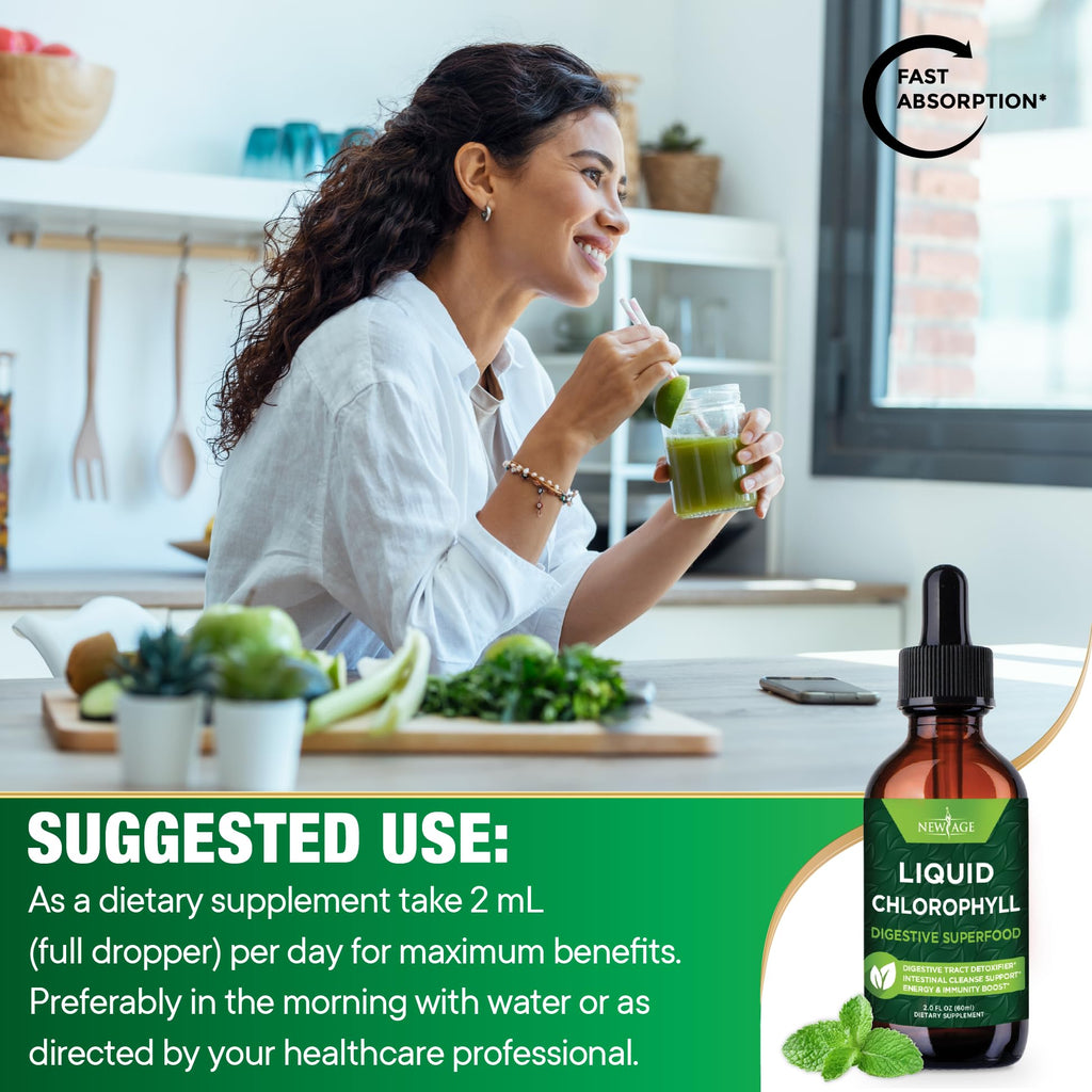 Authentic imported liquid chlorophyll bottles highlight showing the gluten free and vegan friendly certifications.