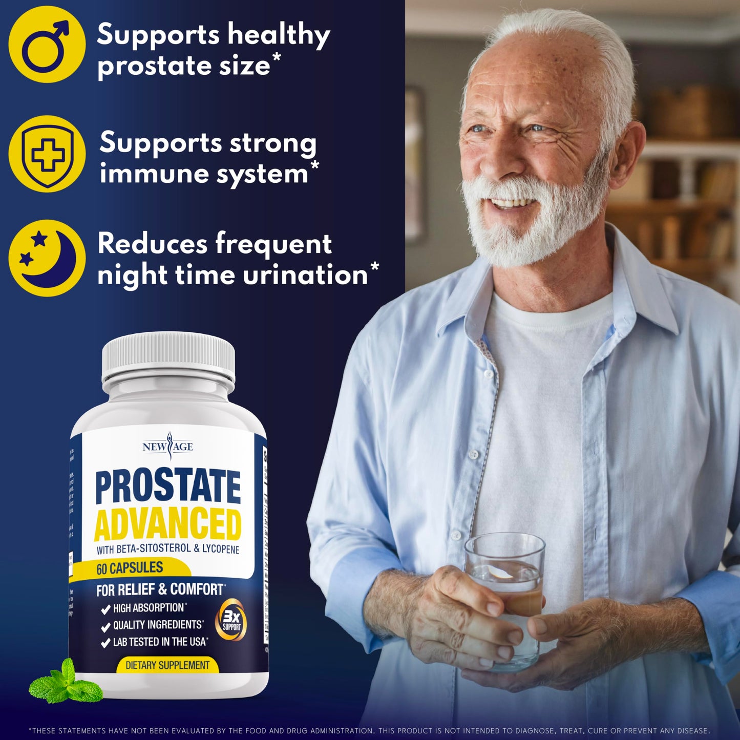 USA imported New Age prostate wellness supplement supplement facts panel.