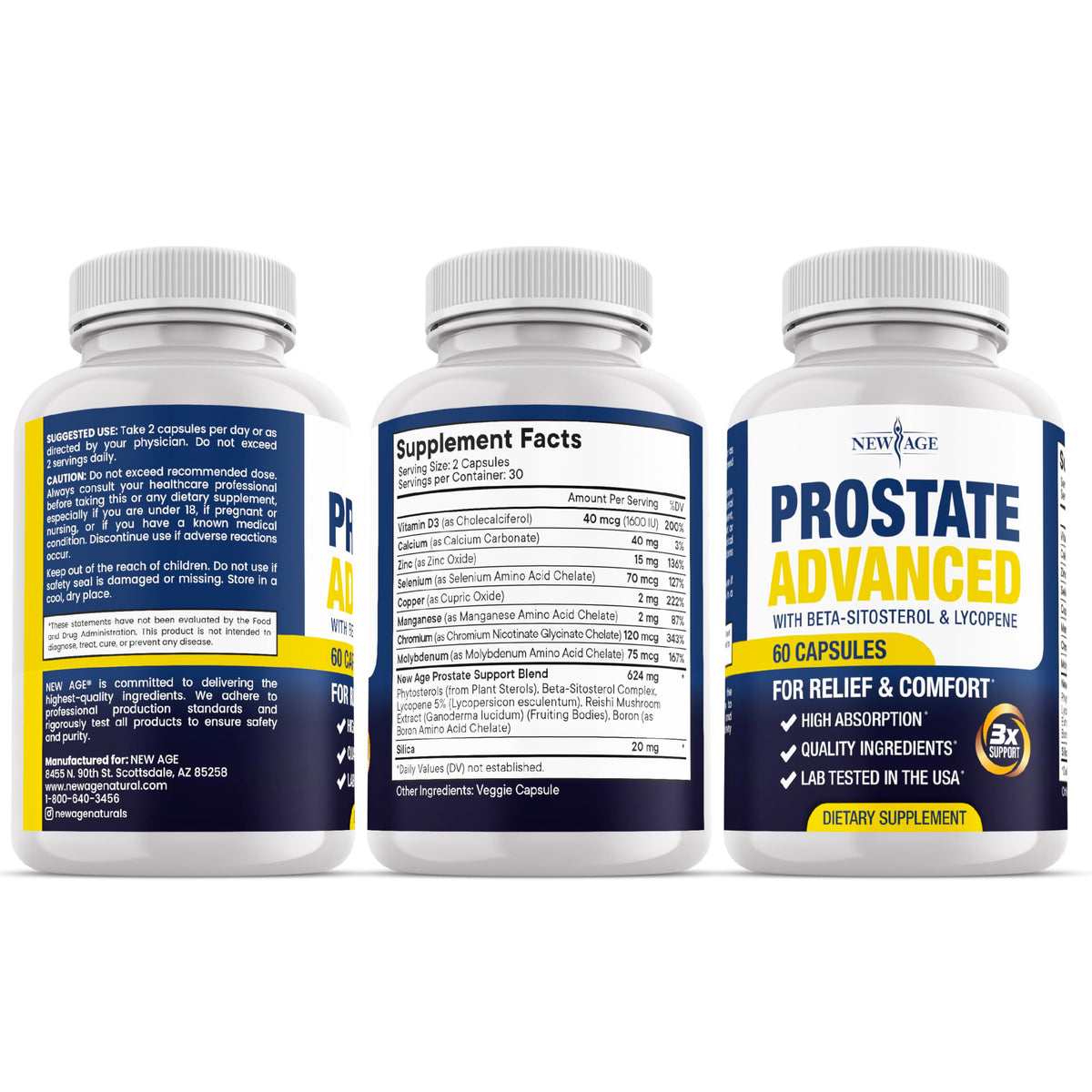 New Age Prostate Advanced Supplement lifestyle product display for men health.