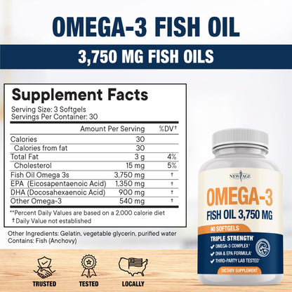 Premium burpless fish oil capsules highlighting 1350 Milligram EPA and 900 Milligram DHA