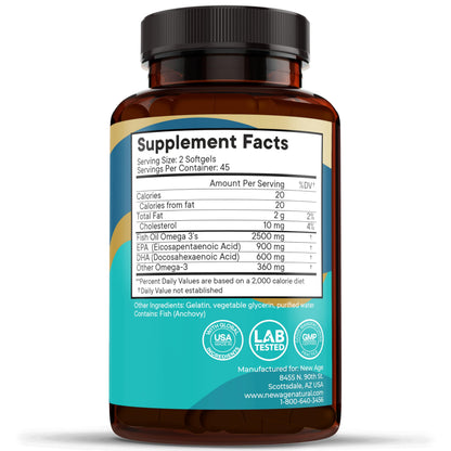 Secure tamper-evident seal and packaging details of genuine New Age Omega 3 product.